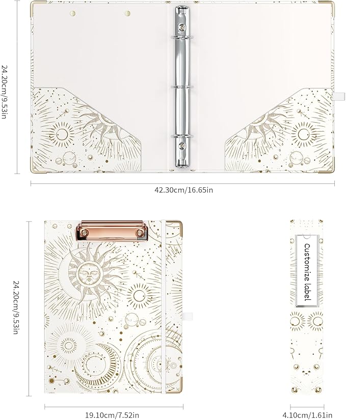 Ospelelf Mini 3 Ring Binder 1 Inch, Cute Binder for 5.5" x 8.5" with 5 Tab Dividers, File Folder Labels and Low Profile Clipboards, Tarot Cards Binder for School Supplies and Office Supplies