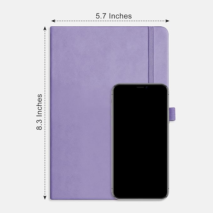 RETTACY Graph Grid Paper Notebook, 192 Pages, A5 Medium Size (5.7'' x 8.3''), 5 Squares per Inch, Leather Hardcover, 100 GSM Thick Paper, for School, Students, Math, Engineering (Purple)