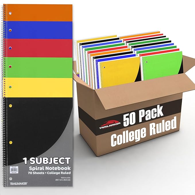 Trail maker Bulk Notebooks 50 Pack - One Subject Notebooks College Ruled Bulk Notebooks for Kids, School, Journaling, Note Taking, Students, or Work
