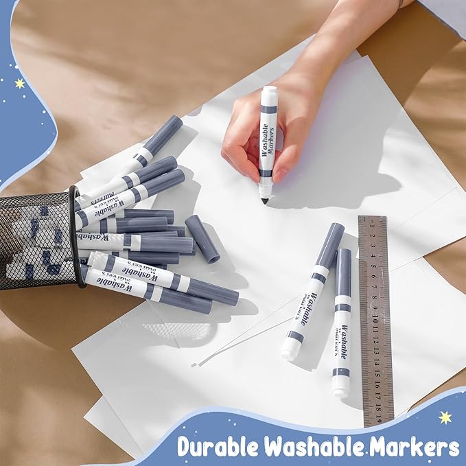 Janlaugh 60 Pcs Gray Washable Markers Bulk Coloring Broad Line Markers for Kids Conical Tip Gray Drawing Pens for Classroom Back to School Travel Art Baby Shower Gender Reveal Supplies, Ages 6+