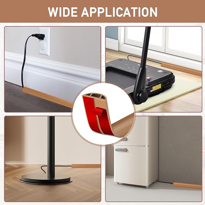 Floor Cord Cover Self Adhesive Cord Hider Floor Extension Cord Covers for Floor Power Cord Protector Cable Management Prevent Cable Trips Cable Cavity 0.51" W x 0.31" H (Light Brown Wood, 20Ft)