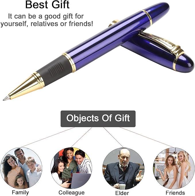 YIVONKA Luxury Ballpoint Pens Nice Ball Pen Best Gift for Men Professional Executive Office BallPens Classy Gift Box Ballpoint Black Refill Line width 0.5mm (Blue)