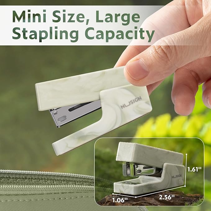 Mini Stapler with 830 Staples, Small Cute Desk Staplers, 25 Sheet Capacity, Fluid Green