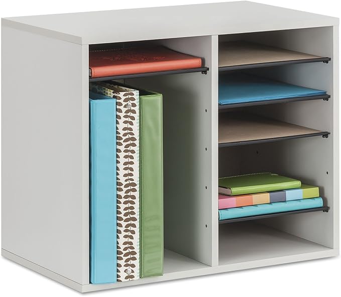 Safco Literature Organizer, 12 Compartments, Office and Classroom Mailbox with Adjustable Shelves, Wood Paper and Mail Sorter, Gray