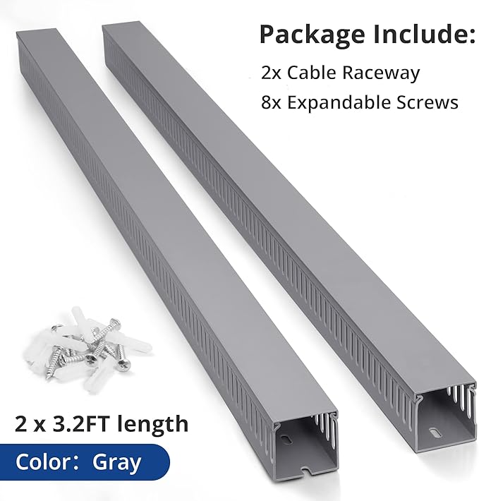 ZhiYo 2x2in Server Rack Cable Management, 6.6ft Cable Duct Cable Raceway Kit, Electrically Safe PVC for Network Cable Management, Open Slot Wire Raceway for Computer Under Desk, Wire Duct Grey