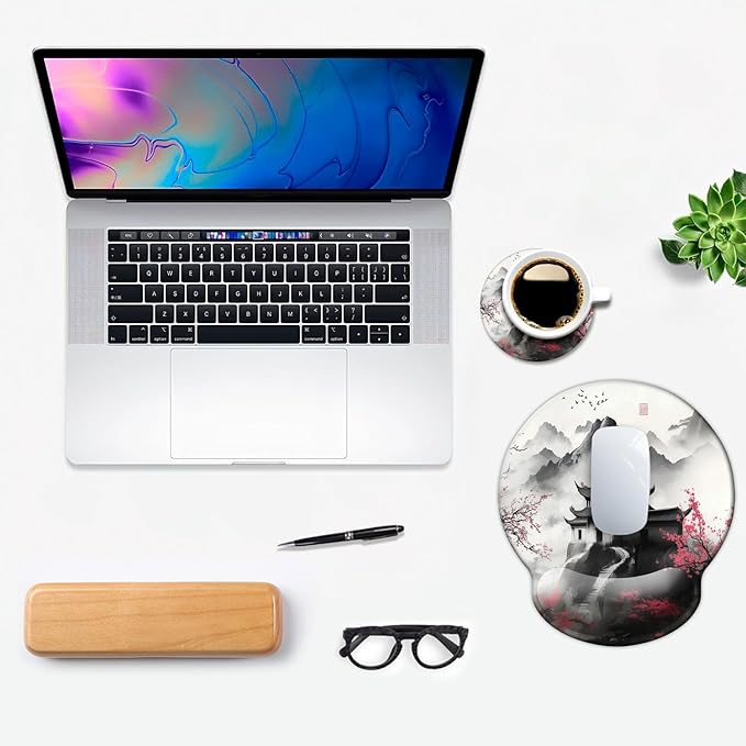 Ergonomic Mouse Pad with Wrist Support,Mouse Pad with Wrist Rest,Relieve Wrist Pain Mousepad Non-Slip Rubber Base,Mouse Pads for Desk,Computers,Laptop,Office,Home,Accessories Japanese Castle