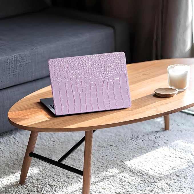 KEROM Compatible with Crocodile MacBook Air 13 Inch Case 2025-2022 M4 M3 M2 A3240 A3113 A2681, Textured Elegant Luxury Aligator Skin Snakeskin PU Leather Hardshell Case & Keyboard Cover, Lilac