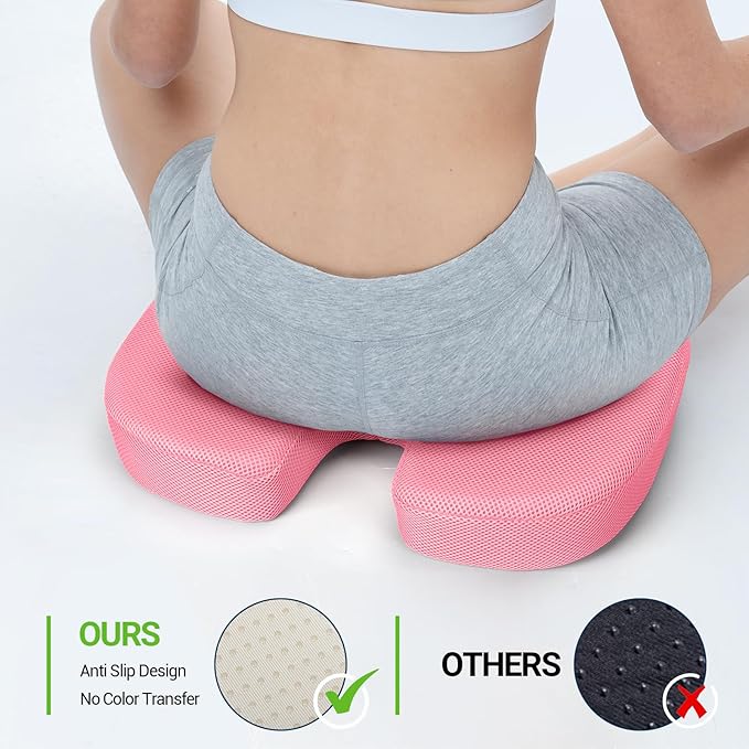 Gel Seat Cushion for Car Office - Memory Foam Pain Relief Chair Pillow Cushions - Tailbone Sciatica Coccyx Butt Lumbar Support Pad for Sitting Driving Traveling, Mesh, Pink
