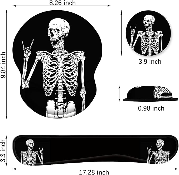 ArtSo Mouse Pad Keyboard Wrist Rest Support Ergonomic, Upgraded Cushion Mousepad Gel Memory Foam Non-Slip Rubber Base Pain Relief & Easy Typing for Home,Office, Human Skeleton Black