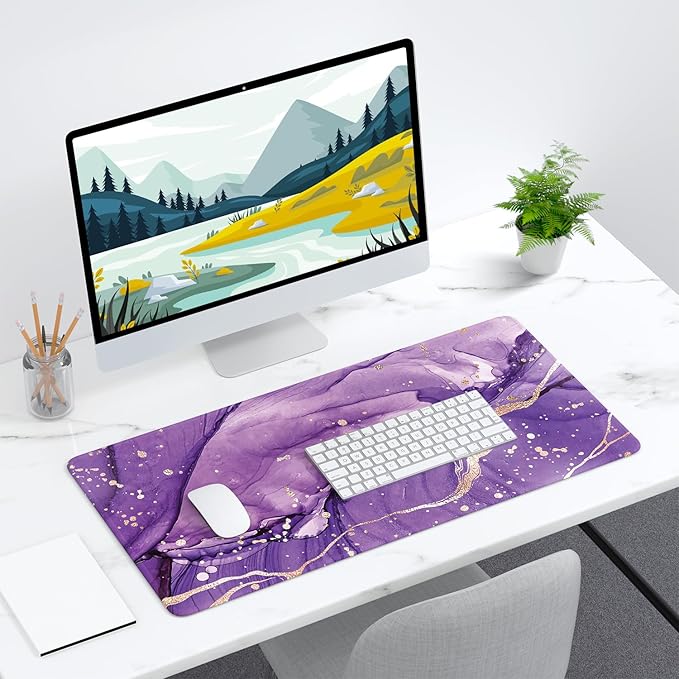 Desk Mat, 32" x 16" XXL Extended Large Gaming Mouse Pad, Desktop Decor Desk Pad, Cute Men Women Office Supplies and Accessories, XL Mouse Mat for Laptop & Keyboard, Purple Marble