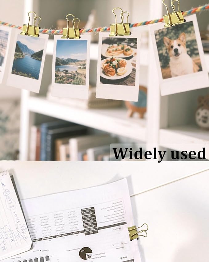 Assorted Binder Clips 0.75/1/1.25in 25-Pack -Gold Tone Clips for Office & Home