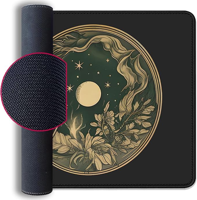 Celestial Moon Phases Art Nouveau Witch Aesthetic Green Dark Academia Mouse Pad,Non-Slip Waterproof Rubber Base Mouse Pad for Office,Computer,Keyboard,Laptop and Home Desk Pad(27.5X11.8 in)
