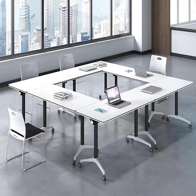 Conference Room Table with Flip-Top Design for Dynamic Meetings, Business Table Computer Desk with Heavy-Duty Frame,Foldable Seminar Meeting Tables for Home Office (4, E, 70.8IN)