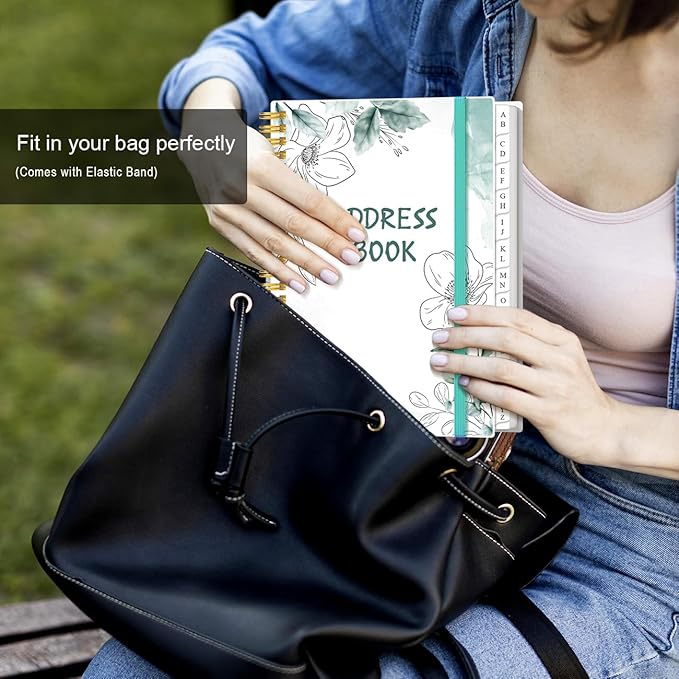 Address Book with Alphabetical Tabs - A5 Telephone & Address Book with Address Contacts, Special Date, Phone, Birthday & Internet Login Password for Home and Office, 6.2" x 8.5", Teal Flowers