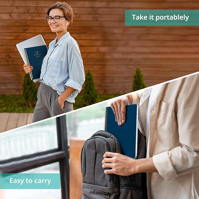 Taja Meeting Notebook for Work Organization - Work notebook with action items, Meeting Minutes Planner Notebook, Perfect Office Supplies for Men & Women - Navy Blue