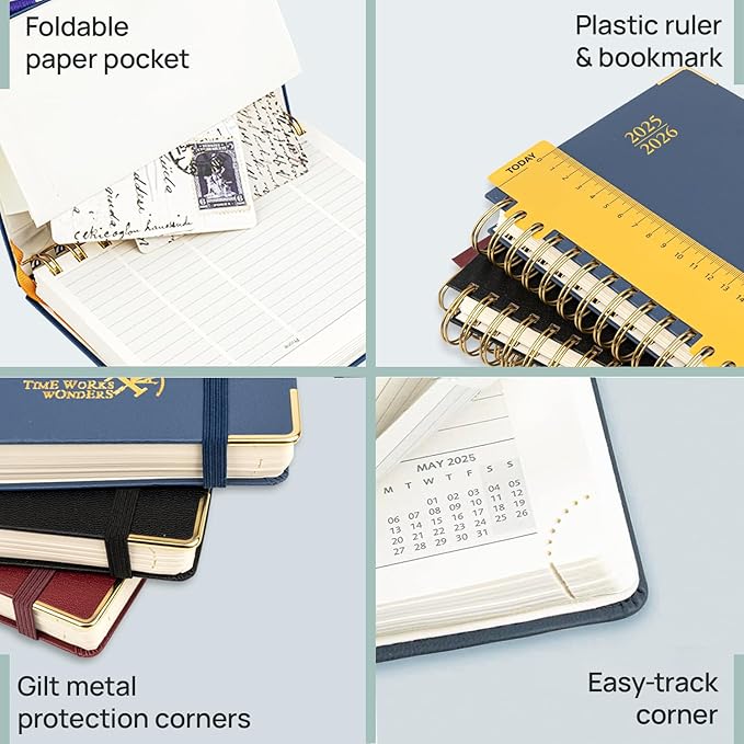 POPRUN Academic Planner 2025-2026 (July 2025-June 2026), Daily Weekly and Monthly Appointment Book (Wirebound Hard Cover - 6.25'' x 8.5'') with Hourly Time Slots, Tabs, 100 GSM - Violet