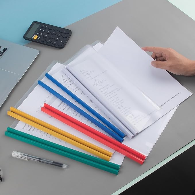 10 Pcs 5 Assorted Colors Clear Report Covers with Sliding Bar 30 Sheets Capacity A4 Size File Folder Document Binder Organizer
