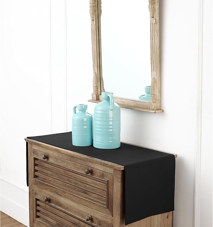 Solino Home Linen Black Table Runner 36 Inches - 100% Pure Linen Farmhouse Short Table Runner 14 x 36 Inch Ideal for Dresser and Coffee Tables - Fall, Autumn, Winter, Thanksgiving, Holiday - Fete