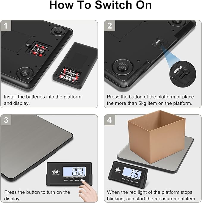 QP Shipping Scale, 440 lb/0.35 oz High Accuracy Digital Postal Scale, Postage Scale, Wireless LCD Display, Hold/Tare Function, Lightweight Scale for Packages/Luggage/Pet, Battery & AC Adapter Included