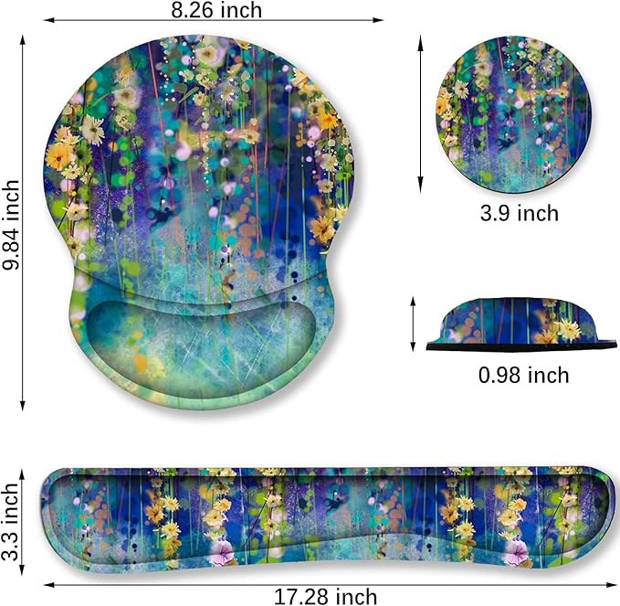 ArtSo Mouse Pad Keyboard Wrist Rest Support Ergonomic, Upgraded Cushion Mousepad Gel Memory Foam Non-Slip Rubber Base Pain Relief & Easy Typing for Home,Office, Oil Painting Flowers