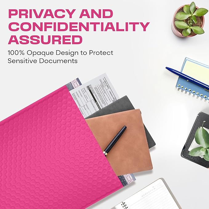 Hot Pink 10x13 Inch Poly Bubble Mailers |Self Seal Padded Envelopes for Thick books | Air Cushioned Bubble Mailer | Usable Size 9.5x13 | Waterproof Lightweight Mailing Shipping Bags | 200 Pack Bulk