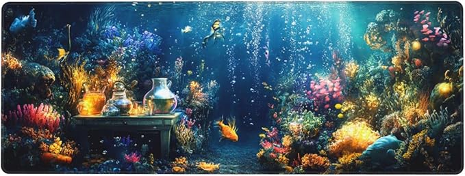 Underwater Mouse Pad 31.5 X 11.8 Inch Big Desk Rubber Base Stitched Edges Keyboard Pad XXL Mouse Mat for Home Game and Office