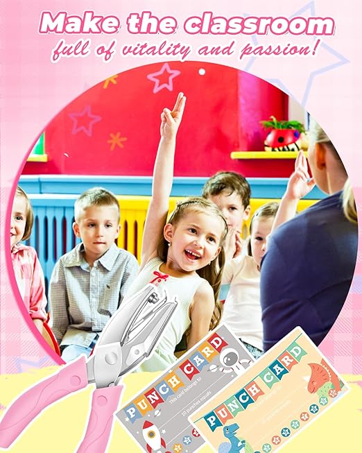 UCEC 200 Pieces Punch Cards for Classroom with Star Hole Puncher, Incentive Loyalty Reward Card with Handheld Single Punch Kit to Behavior for Business Home Classroom School Kids Students Teachers