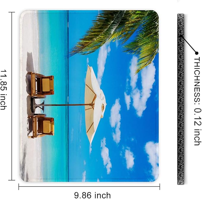 Auhoahsil Mouse Pad, 12 x 10 in Beach Theme Computer Mouse Pad for Desk, Premium-Textured Non-Slip Rubber Stitched Edges Waterproof Square Mouse Mat for Gaming Work Wireless Mice, Blue