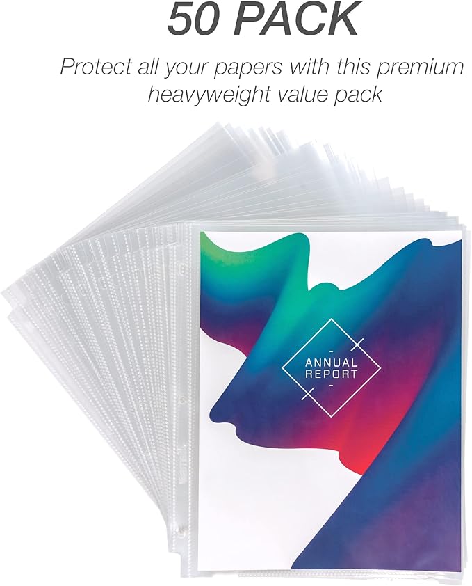 Samsill High Capacity Sheet Protectors, 50 Pack, 8.5x11 Inch Page Protectors for 3 Ring Binder, Heavy Duty, Multi-Page Protector, Holds 50 Sheets, Top Loading, Acid Free