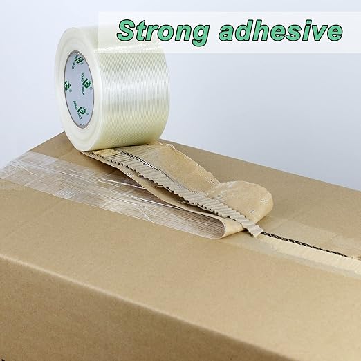 BOMEI PACK Strapping Tape 3 Inch, Heavy Duty Fiber Reinforced Packing Tape, 60yds 5.9Mil, Total 120yds