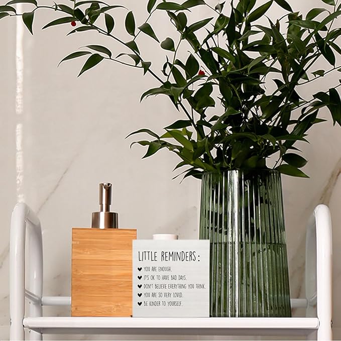 Little Reminders Desk Sign - Mental Health Wooden Sign, Inspirational Therapist Office Must Haves Wood Signs for Home Therapy Counselor Desk Shelf Tabletop Decor, 5x5 Inches