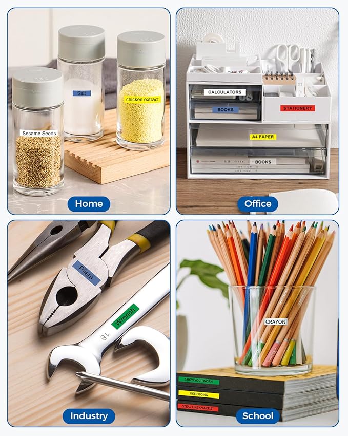 TZe TZ Tape 6mm 0.23" Laminated Colored Compatible for Brother P Touch TZe-211 TZe-111 Label Tape for PT-D210 D220 H110 D400 Label Maker, Black on White/Clear/Red/Blue/Yellow/Green, 1/4 Inch, 6-Pack