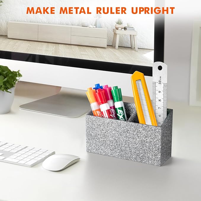 BEYGORM Magnetic Dry Erase Marker Holder for Whiteboard,Non-slip Acrylic Magnet Pen Holder for Fridge Refrigerator,Locker Organizer for Work,Locker Accessories,Pencil Cup for Desk(Silver)