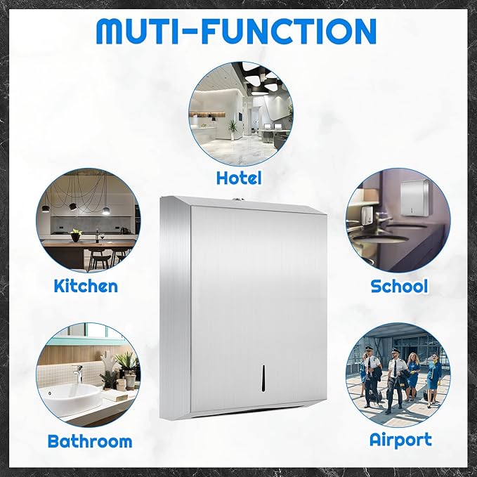 2 Pcs Commercial Soap Dispenser and Paper Towel Dispenser Set with Lock-Stainless Steel,Wall Mount,Large Capacity Manual Liquid Pump Rust Proof Leak Free for Commercial Home Bathroom