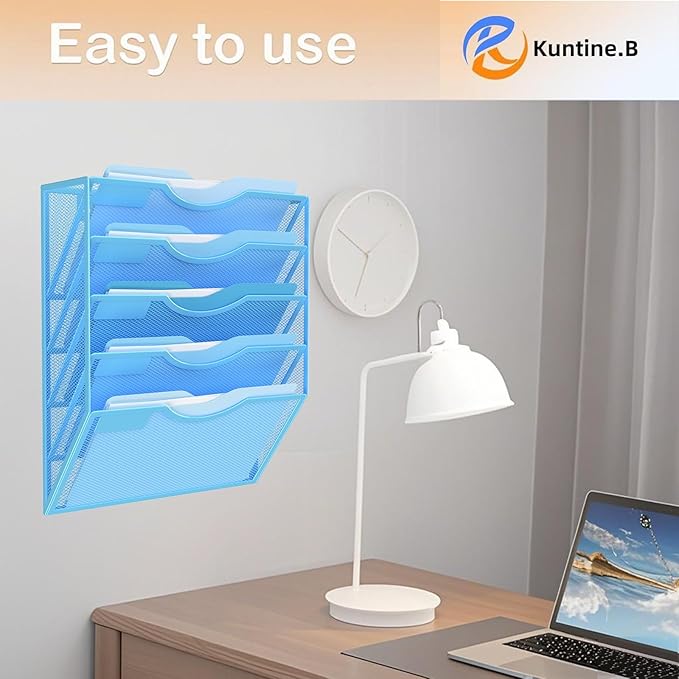 Kuntine.B Wall File Organizer Office Hanging Magazine Holder Wall File Organizer for Office Home (Blue, 5 Tier)