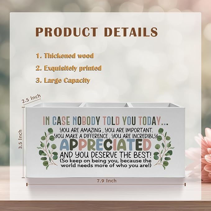 Boho Inspirational Pencil Pen Holder for Desk, Appreciation Gifts for Coworkers, Boss Gifts for Women Men Wooden Pencil Holder Organizer for Home Office Desk Accessories