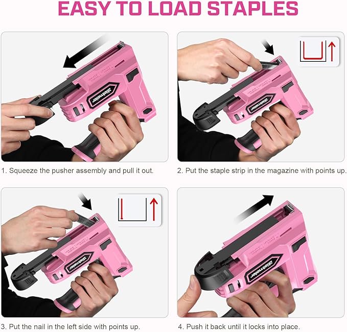 Bielmeier Pink Cordless Staple Gun, 2-in-1 Nail Gun Battery Powered with 2650Pcs Staples and Nails, 4V Brad Nailer Tacker Electric Stapler for Upholstery, Material Repair, Carpentry, Wood, DIY