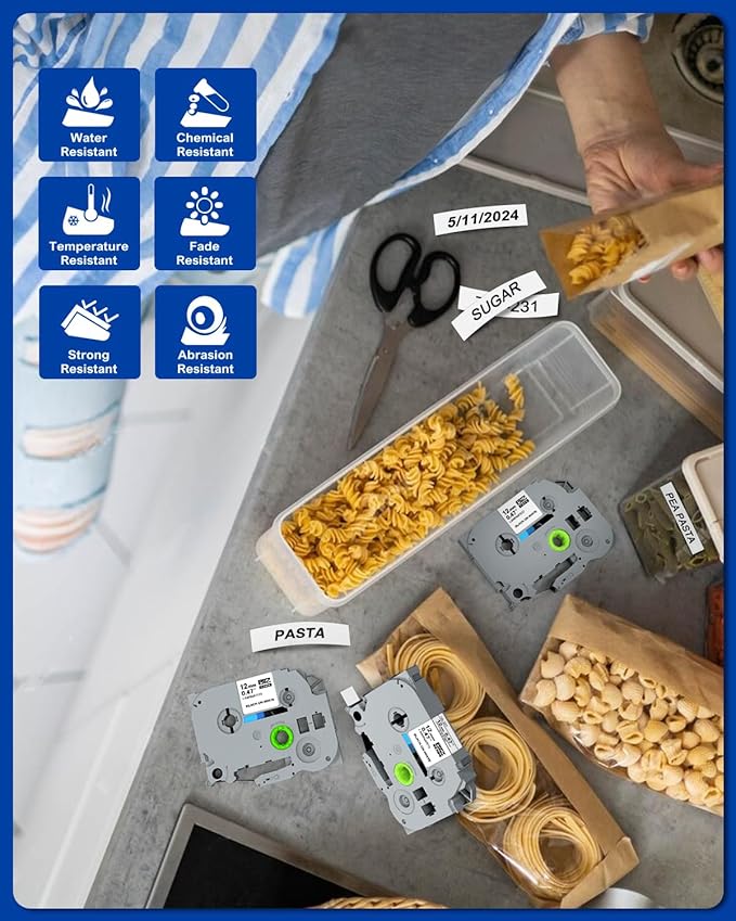 Tze-221 TZe221 Compatible for Brother P Touch TZ Tape 9mm 0.35 Laminated White Tape TZ-221 Label Tape for Brother Ptouch Label Maker PT-D200 PT-D400 PT-D600 PT-H110, Black on White, 6-Pack