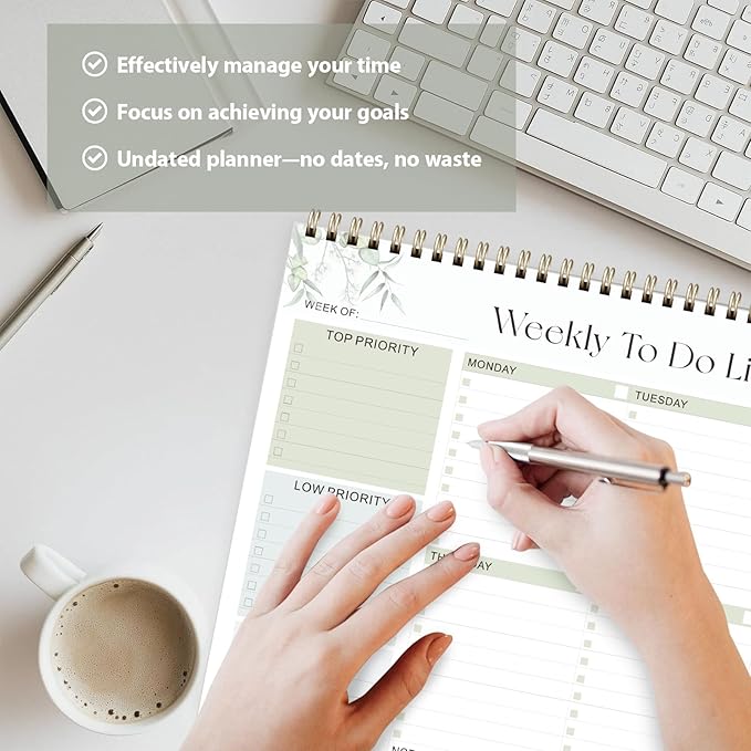 Weekly To Do List Notepad, Undated Planner with 52 Sheets (8.5''x11''), Desk Weekly Planner for Women & Man, Home School & Work