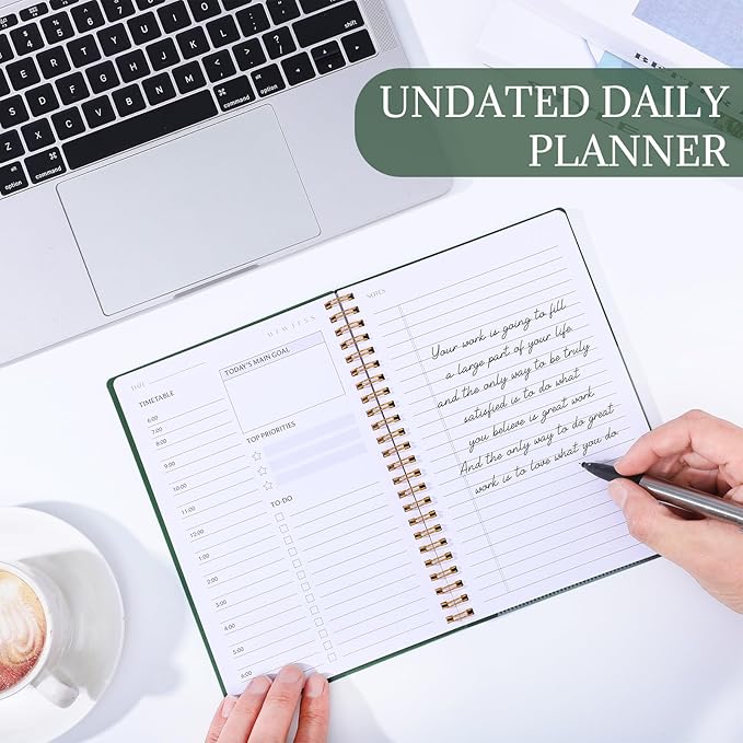 80 Pages Daily Planner,5.71" X 8.35" Solid Color Hot Stamping Process Planner for School Work Office Improve Efficiency To DO List Noteboook Organize Tasks Weekly Monthly Undated Planner, Green