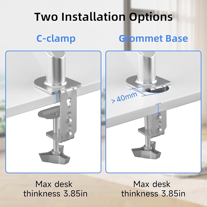 Suptek Single Monitor Mount Adjustable Gas Spring Monitor Arm Desk Mount Stand Fits 17 20 22 23 24 26 27 32 33 inch Monitors,Holds up to 22 lbs,Silver(MD18S)