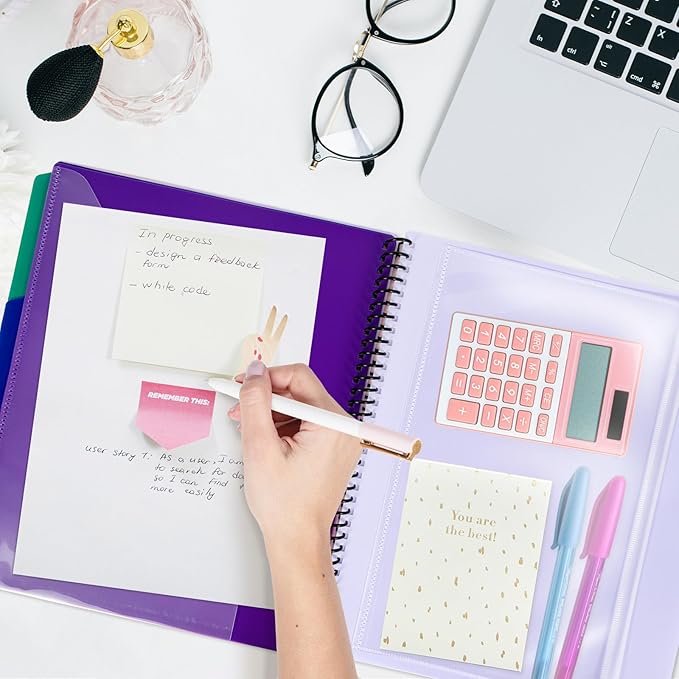 Binditek 12-Pocket Poly Project Organizer, Heavy-Duty Poly Cover, Clear Front Pocket, 6-Color Dividers with 1/3-Cut Tabs, Fixed Zipper Pouch, Letter-Size, Blue