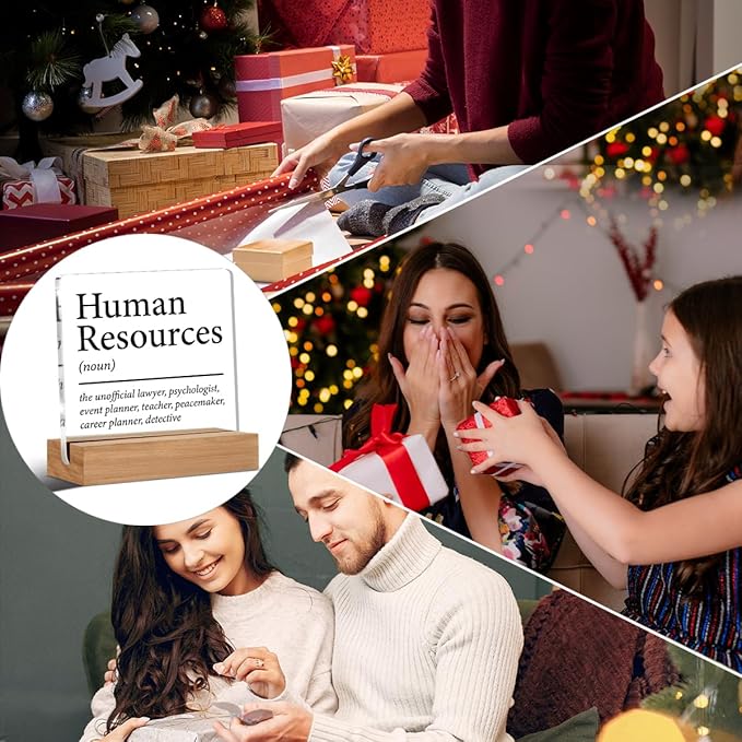 HR Gifts for Men Women HR Appreciation Gifts for Manager Director Human Resources Clear Desk Decorative Sign Acrylic Sign With Wooden Stand for Desk Table Shelf