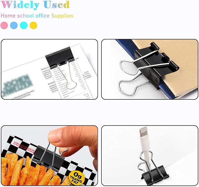 Medium Binder Clips, 72 Pack, 1 Inch, Standard 25mm, Black, Small Fold Clamp, Capacity 0.47 Inch, Metal Paper Clips, Office Clips, School & Home Use