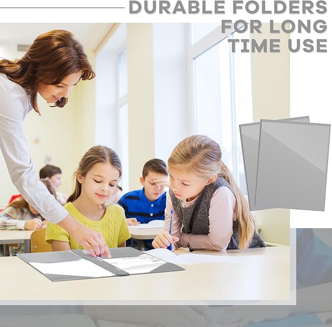 Henoyso 18 Pcs Plastic Folder with Clear Front Pocket and 3 Prong Plastic Folders with Card Slot Pocket Folders with Prongs for School Office (Gray)