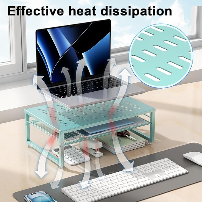 gianotter 2-Tier Metal Monitor Stand Riser, Desk Organizer for Monitor, Office Desk Storage Organizer for Office Supplies (Blue)