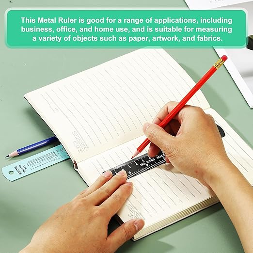 PATIKIL 30cm/12 Metal Ruler, 2 Pack Aluminum Alloy Rulers with Centimeters, Millimeters, Inches and Conversion Table Straight Edge Ruler for Writing Machinist Drafting, Black