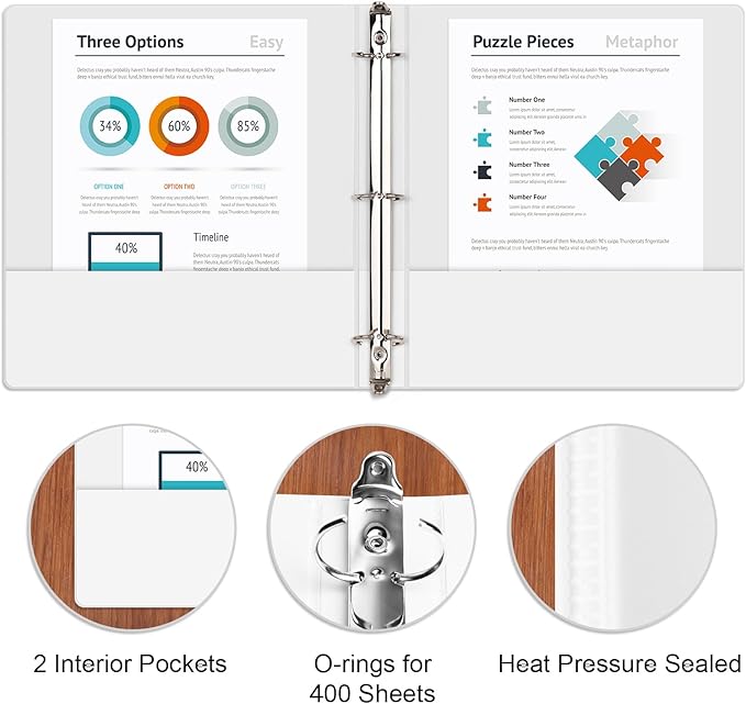 Comix Sturdy 2 inch Round Ring View Binder, 3 Ring Binder 2", PVC-Free, 450-Sheet Capacity, Fits 8.5" x 11" Letter Size Paper 6-Pack (White)