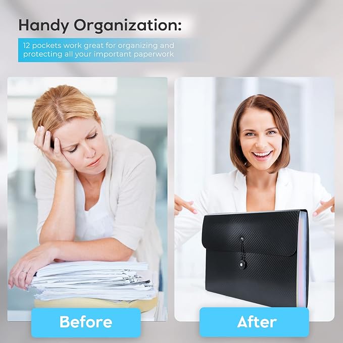 Accordion File Organizer, Expanding File Folder for Sorting Documents and Papers, 13 Pockets File Storage Organizer for Home, Travel and Office Use (Black)