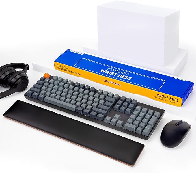 COLORCORAL Wrist Rest for Computer Keyboard Ergonomic Memory Foam Wrist Pad with Anti-Slip Rubber Base Wooden Keyboard Wrist Support for Typing Pain Relief